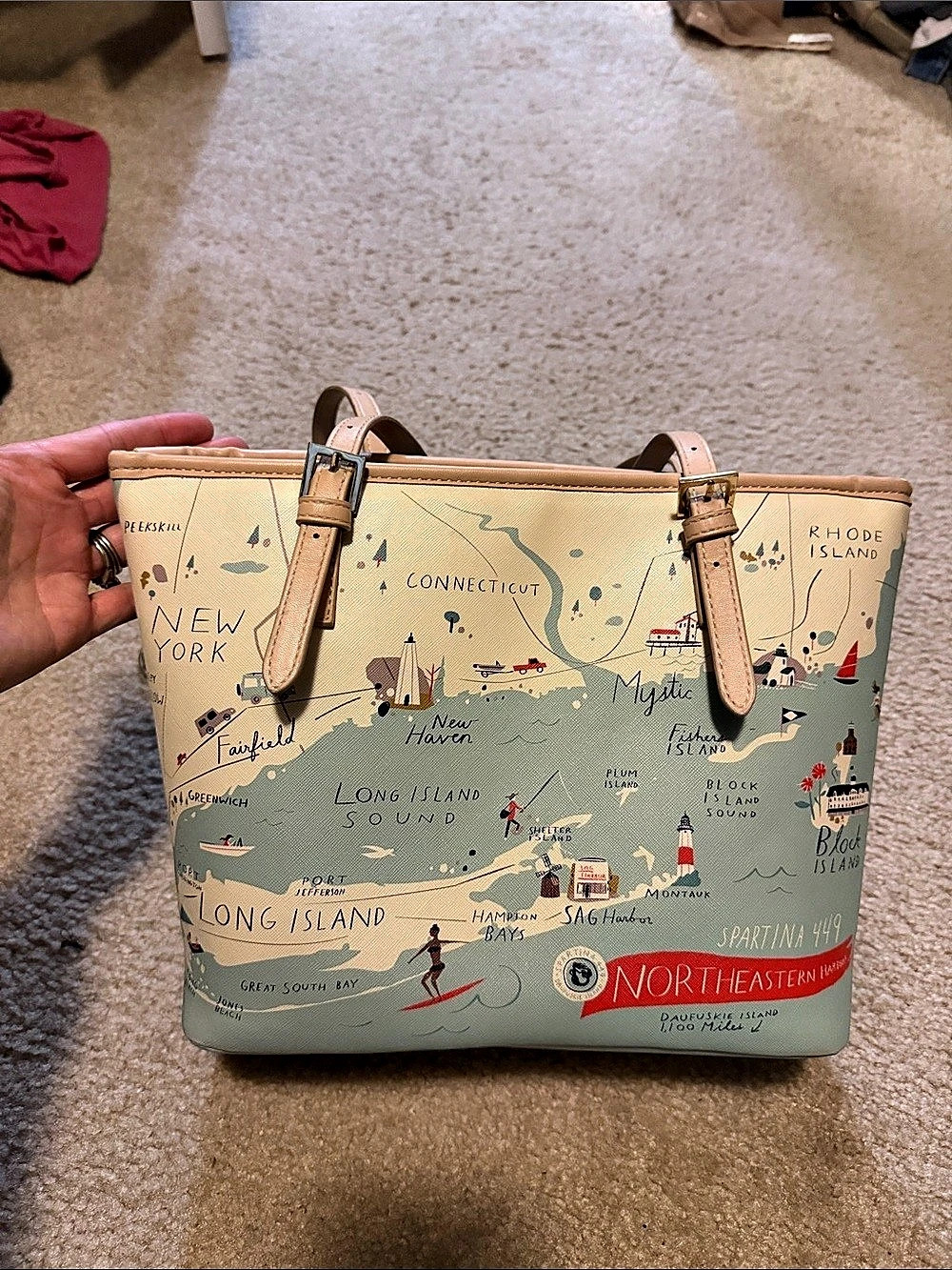 Spartina 449 Northeastern Map Tote Green & Tan
